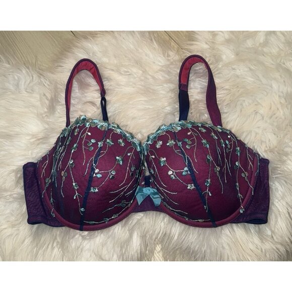 Cacique Embroidered Mesh Lace Balconette Bra Lined Underwire Womens 40DD Pink - Picture 2 of 6